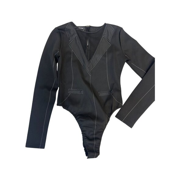 Maniere De Voir Tops - Maniere De Vior Black Tuxedo style Sexy Bodysuit UK 12 Fits US 6  8